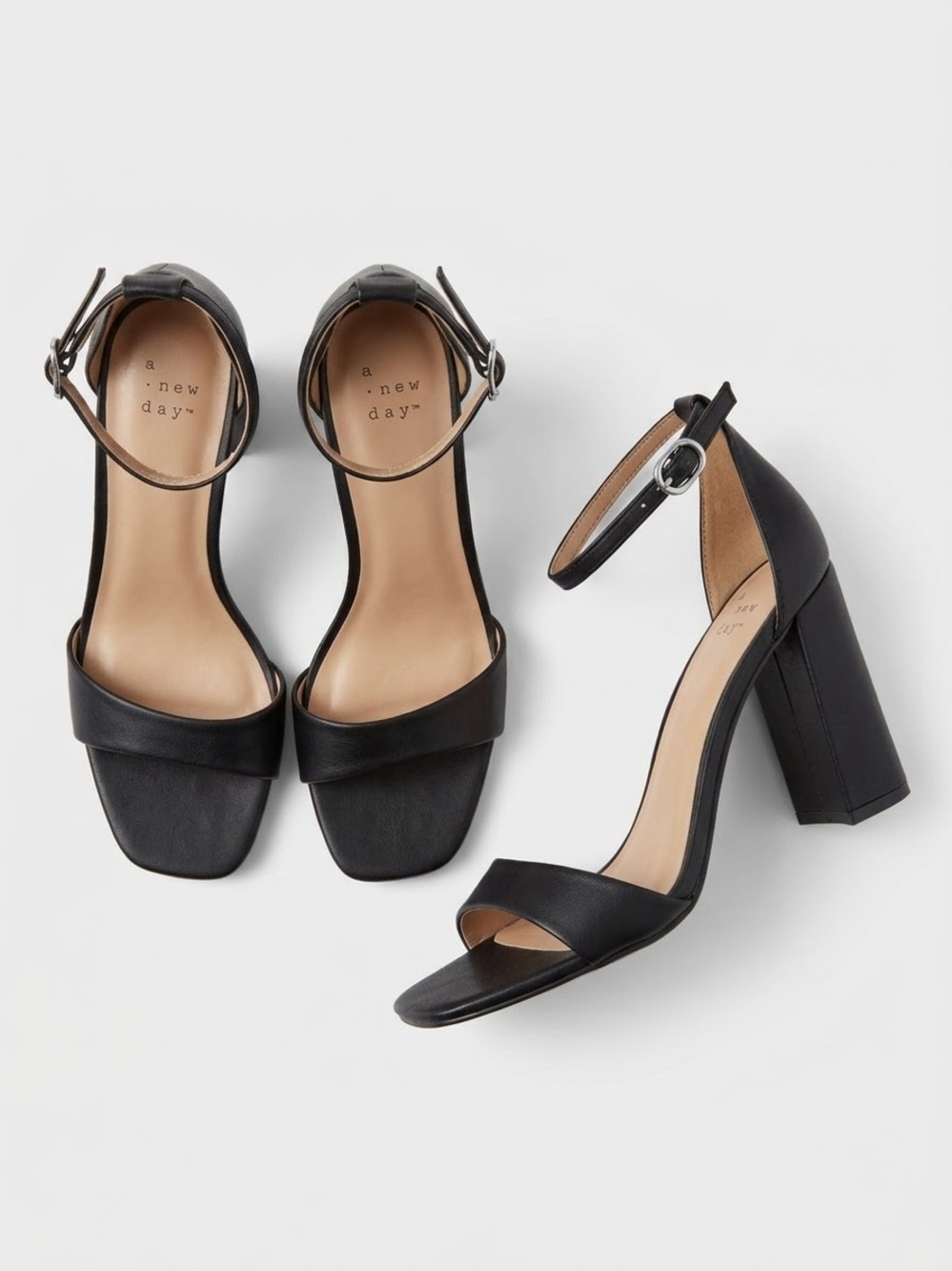 A New Day Black Ankle-Strap Block Heel Sandals